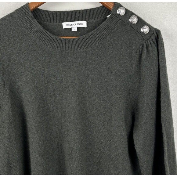 Veronica Beard Sweaters - VERONICA BEARD Charcoal Green Cashmere Pullover Sweater Size Large Button Accent
